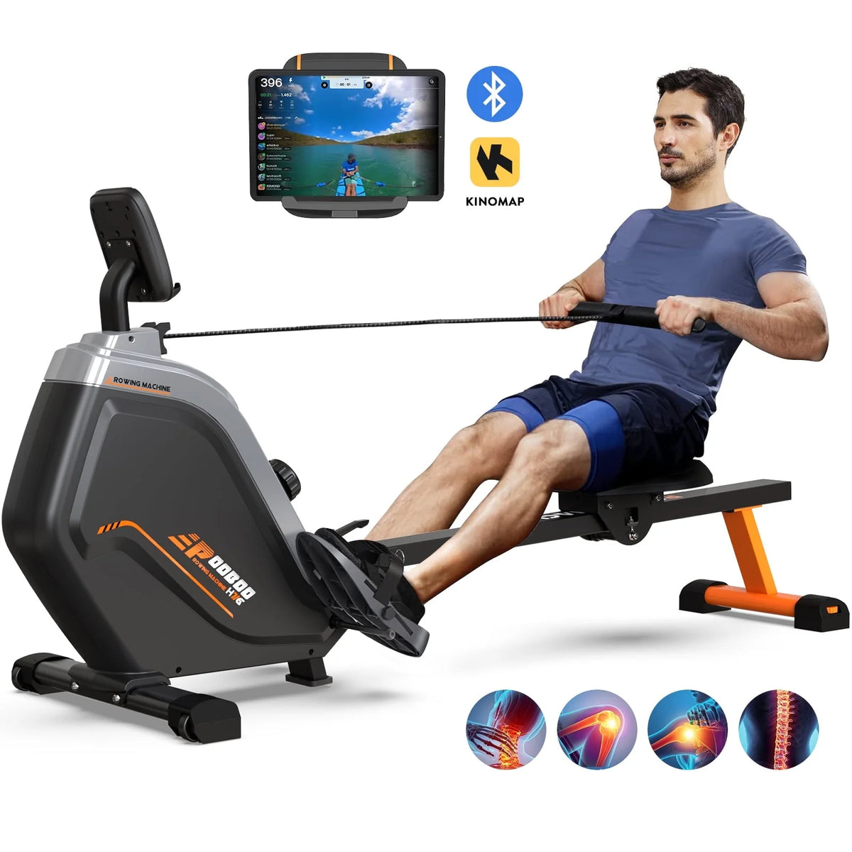 Pooboo Build-in Bluetooth Magnetic Rowing Machines Rower Foldable 16 Level Resistance Indoor Rower Machines Home Exercise 350lb