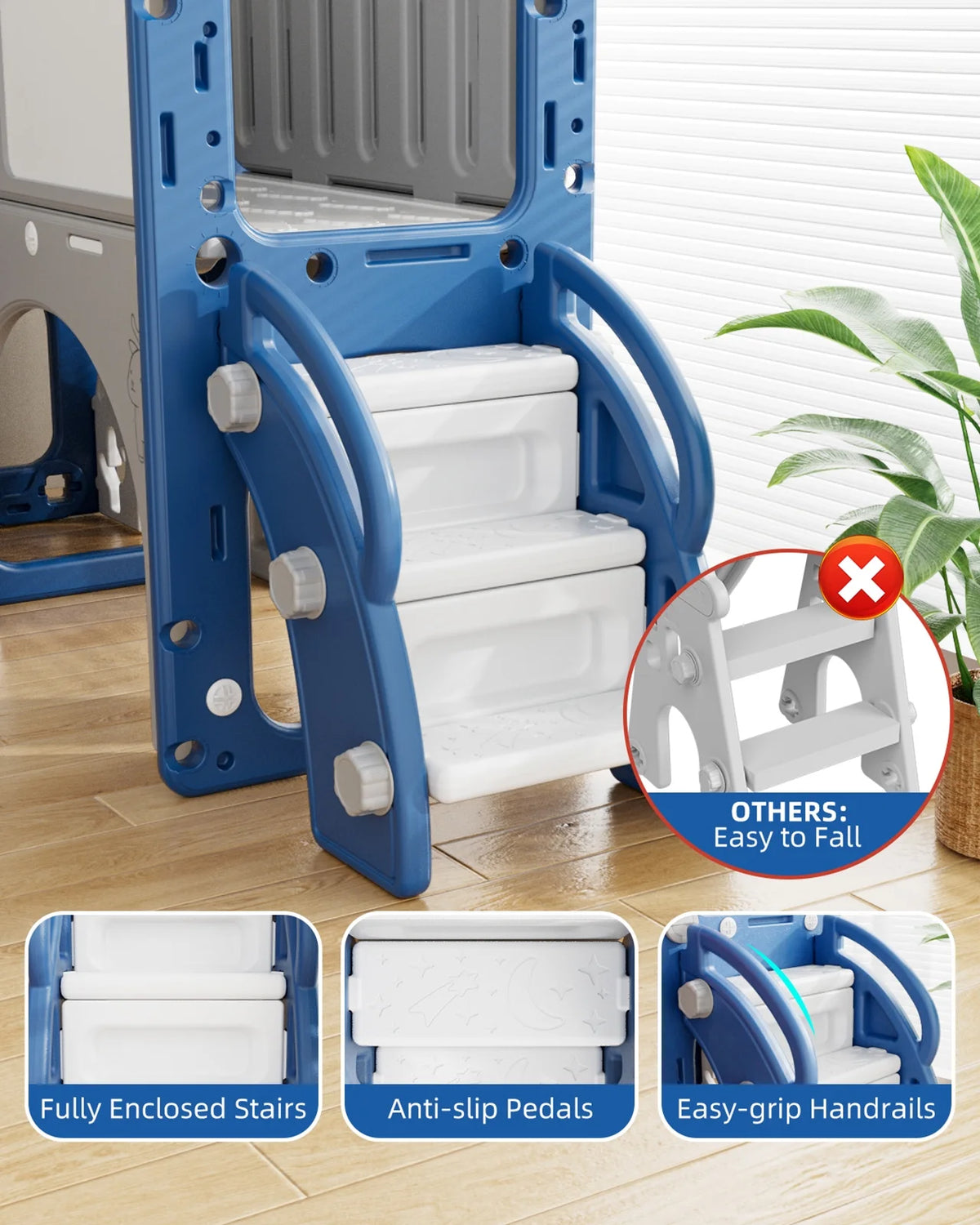 KORIMEFA 13-in-1 Toddler Slide, Kids Swing and Slide for Toddlers Age 1-4, Outdoor Indoor Playground Playset for Toddlers with Basketball Hoop and Ball Playset Telescope, Blue