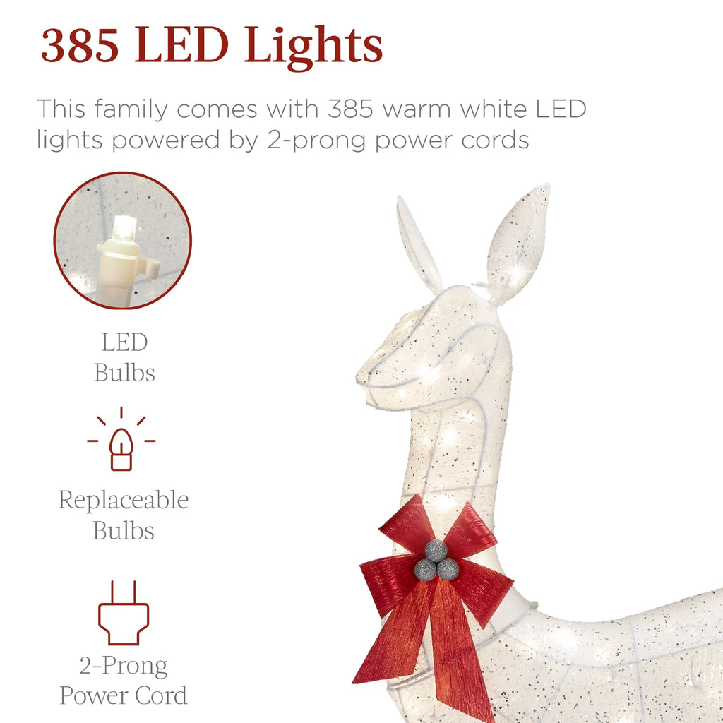 Best Choice Products 6.5ft 3-Piece Lighted Christmas Deer Set Outdoor Yard Decoration w/ 385 LED Lights, Stakes - Gold