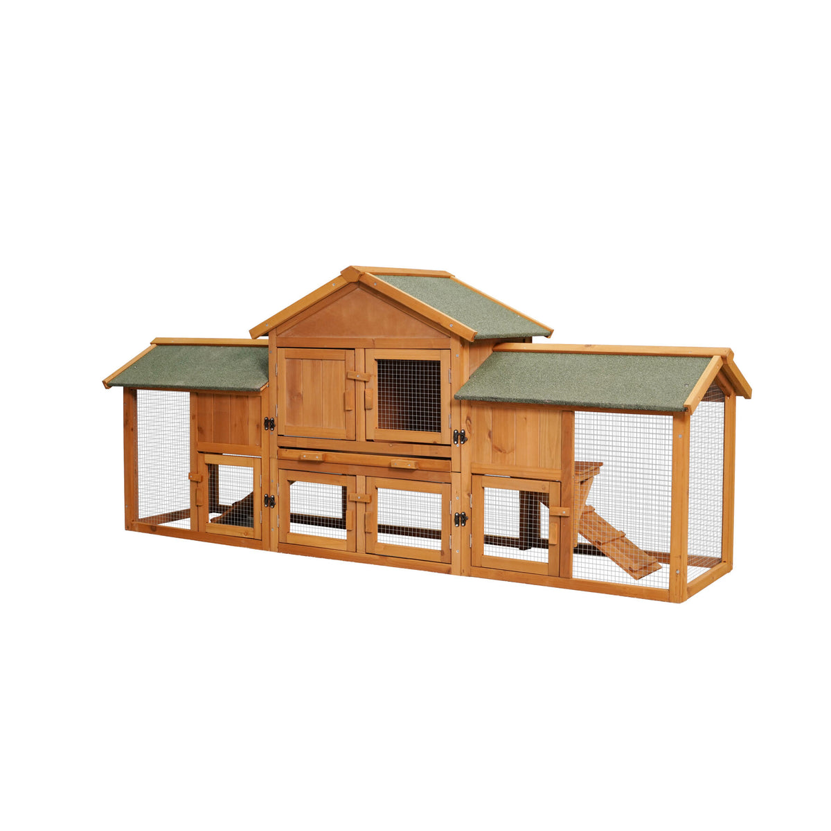 79.5 " Outdoor Poultry Cage, Large Wooden Bunny Cage Chicken Coop Hen House with 2 Runs, 2 Tier Waterproof Poultry Pen Enclosure for Rabbit Chicken Duck Small Animals