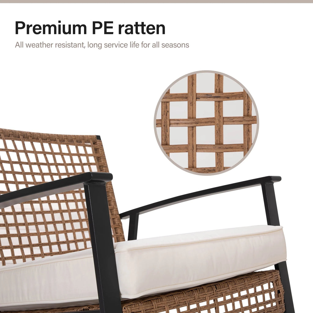 LAUSAINT HOME 3 Pieces Patio Outdoor Conversation Set with 2-Tier Coffee Table, PE Wicker and Galvanized Steel(Beige)