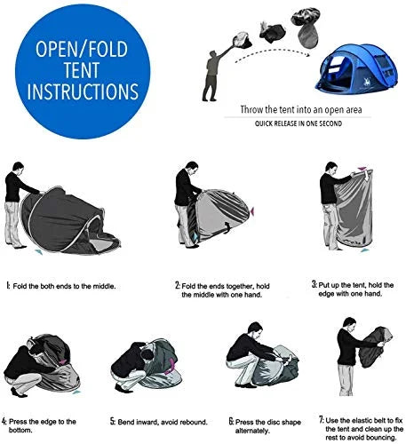 4 Person Easy Pop Up Tent,9.5'X6.6'X52'',Waterproof, Automatic Setup,2 Doors-Instant Family Tents for Camping, Hiking & Traveling, Blue