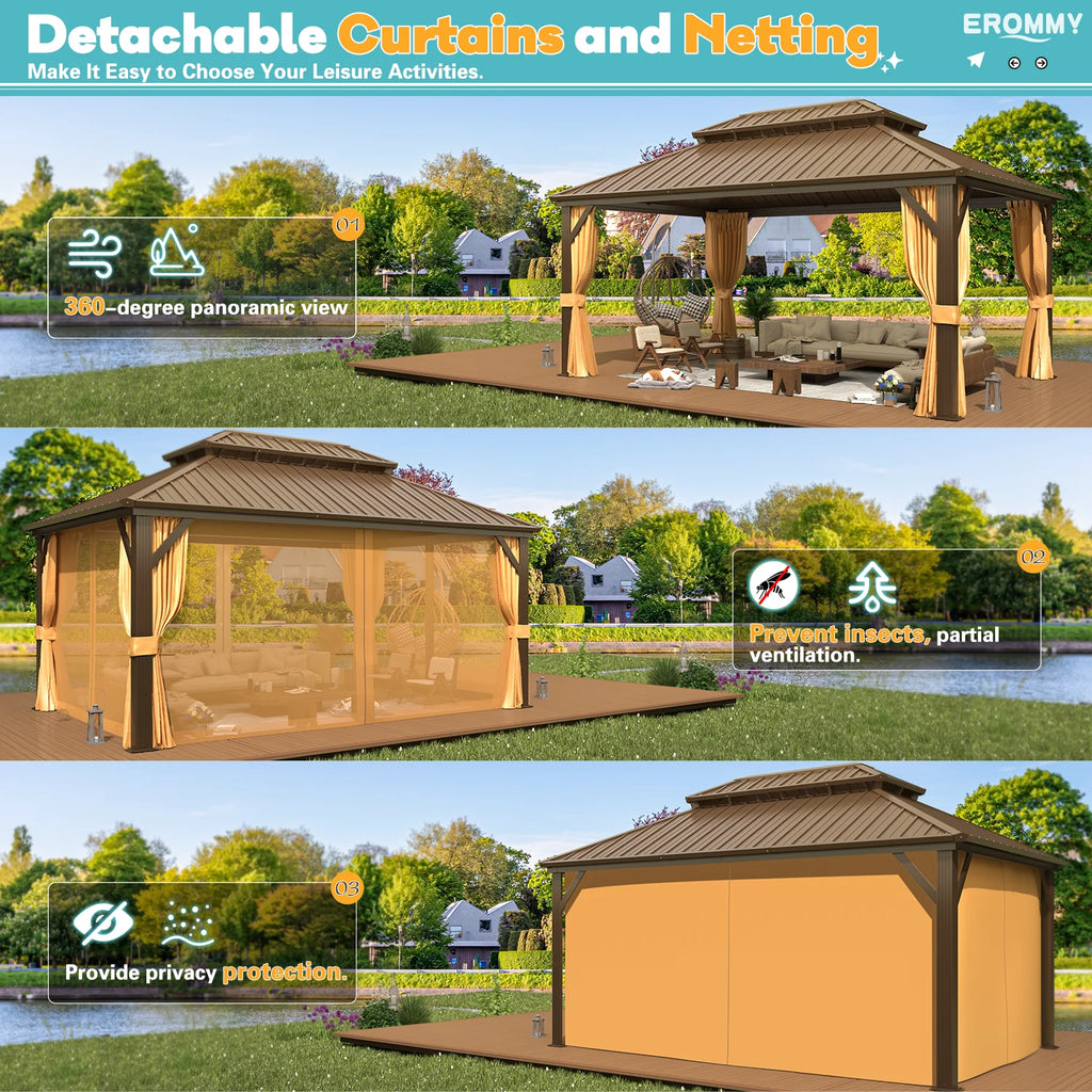 EROMMY 10'x12' Hardtop Gazebo with Galvanized Steel Double Roof & Aluminum Frame