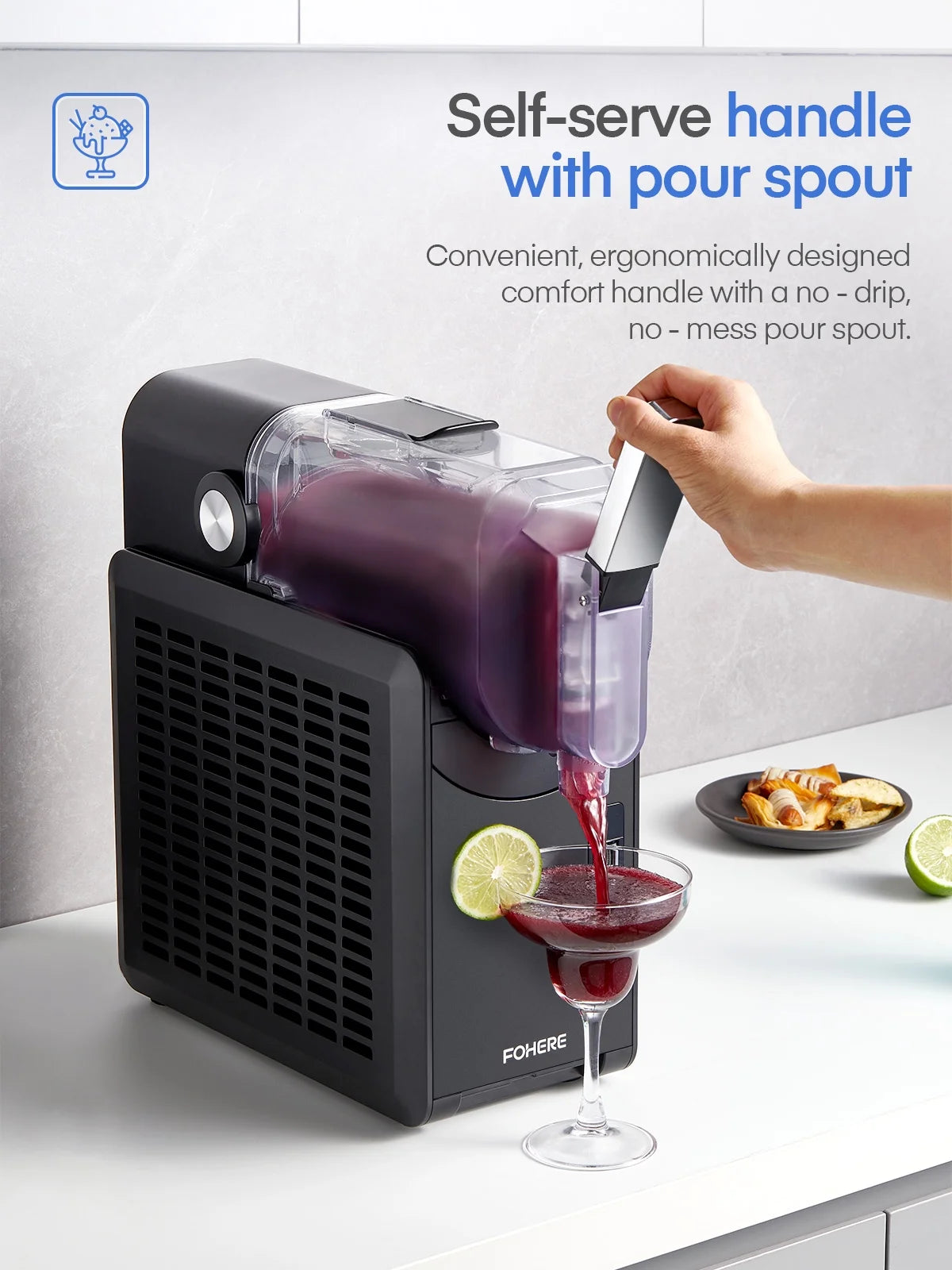 5-in-1 Slushie Machine, No Ice Needed, 15 Min Slushy Machine for Home with Self-Cleaning, Professional Frozen Drink Maker, 5 Preset Programs, Frozen Margaritas, Frapps, Milkshakes, and More, FOHERE