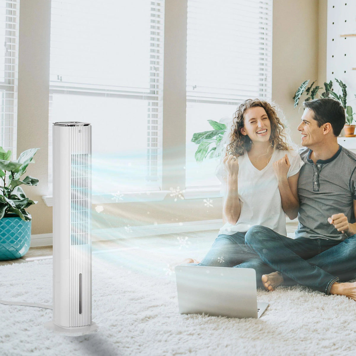 Resenkos 42" 3-In-1 Evaporative Air Cooler with Water Tank, Ice Cooling Fan with Humidifier, 52 Oscillating Portable Swamp Cooler, White