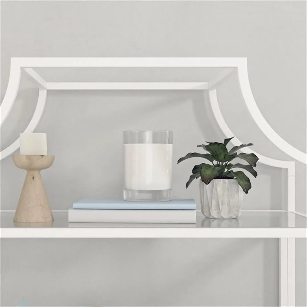 Pemberly Row 5-Shelf Modern Metal Bookcase in Gold Satin/Faux Deco Stone