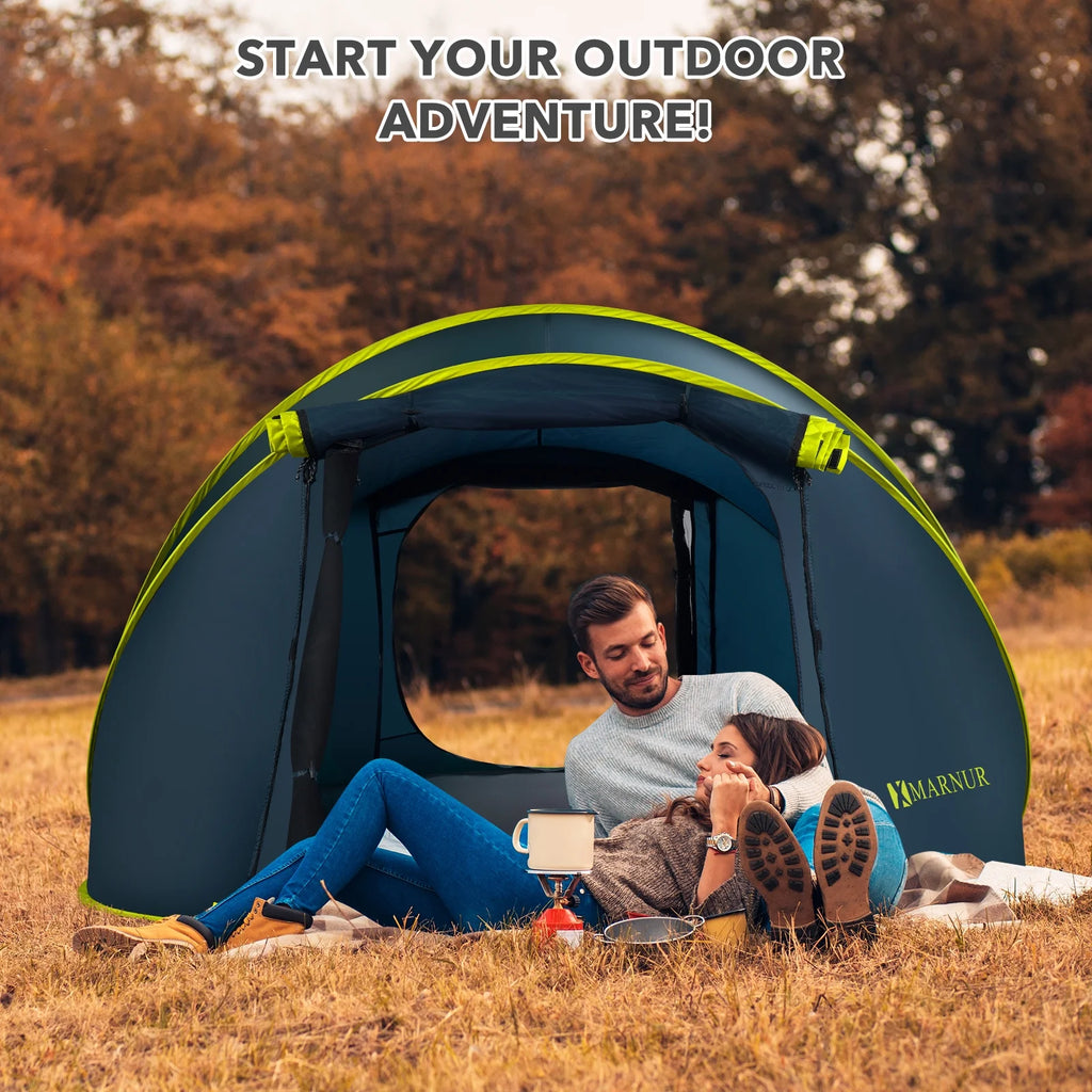 MARNUR Instant Tent 4-Person Camp Tent, Auto Setup Pop Up Tent, Pordable, Huge Door & Windows, Dark Blue