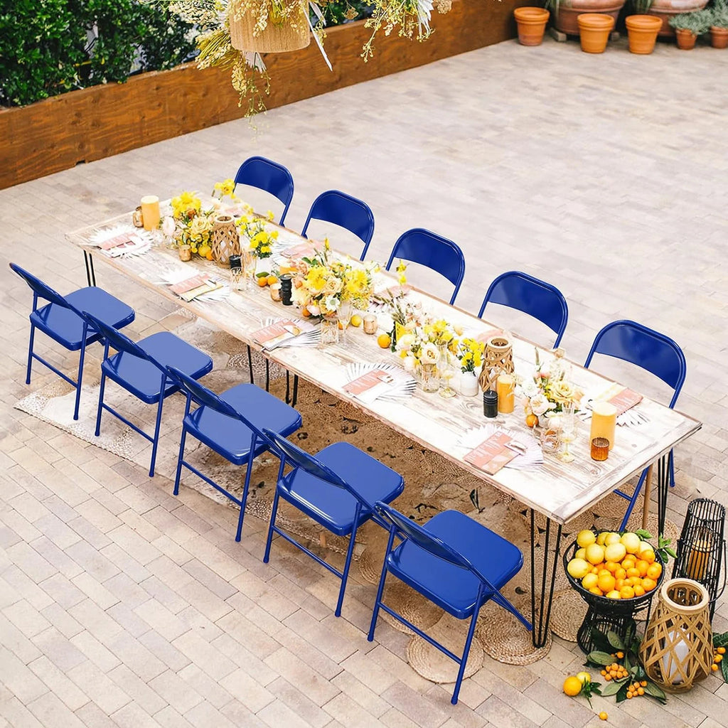 VINGLI Folding Chairs All Steel Metal Frame, Capacity 350 lbs, Durable Portable and Versatile for Indoor Outdoor Use, Black, Set of 8
