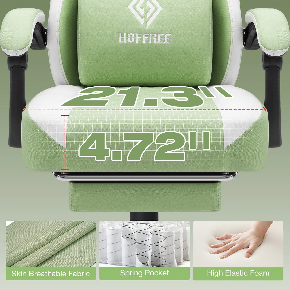 Hoffree Gaming Chair with Massage Fabric Office Chair with footrest for Adults, Ergonomic Gamer Chair with Headrest and Lumbar Support for Office Gaming, 440 LBS