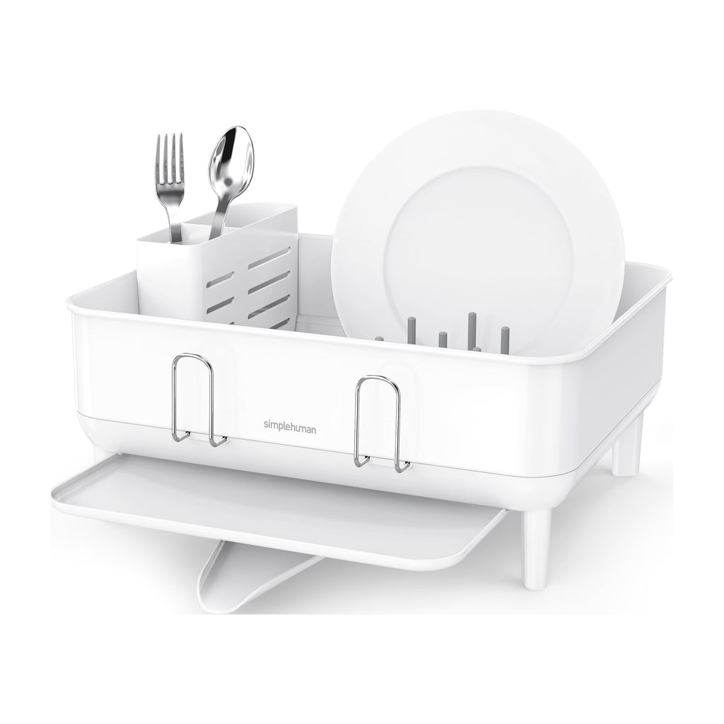 simplehuman Kitchen Dish Drying Rack, Fingerprint-Proof Stainless Steel Frame, Grey Plastic