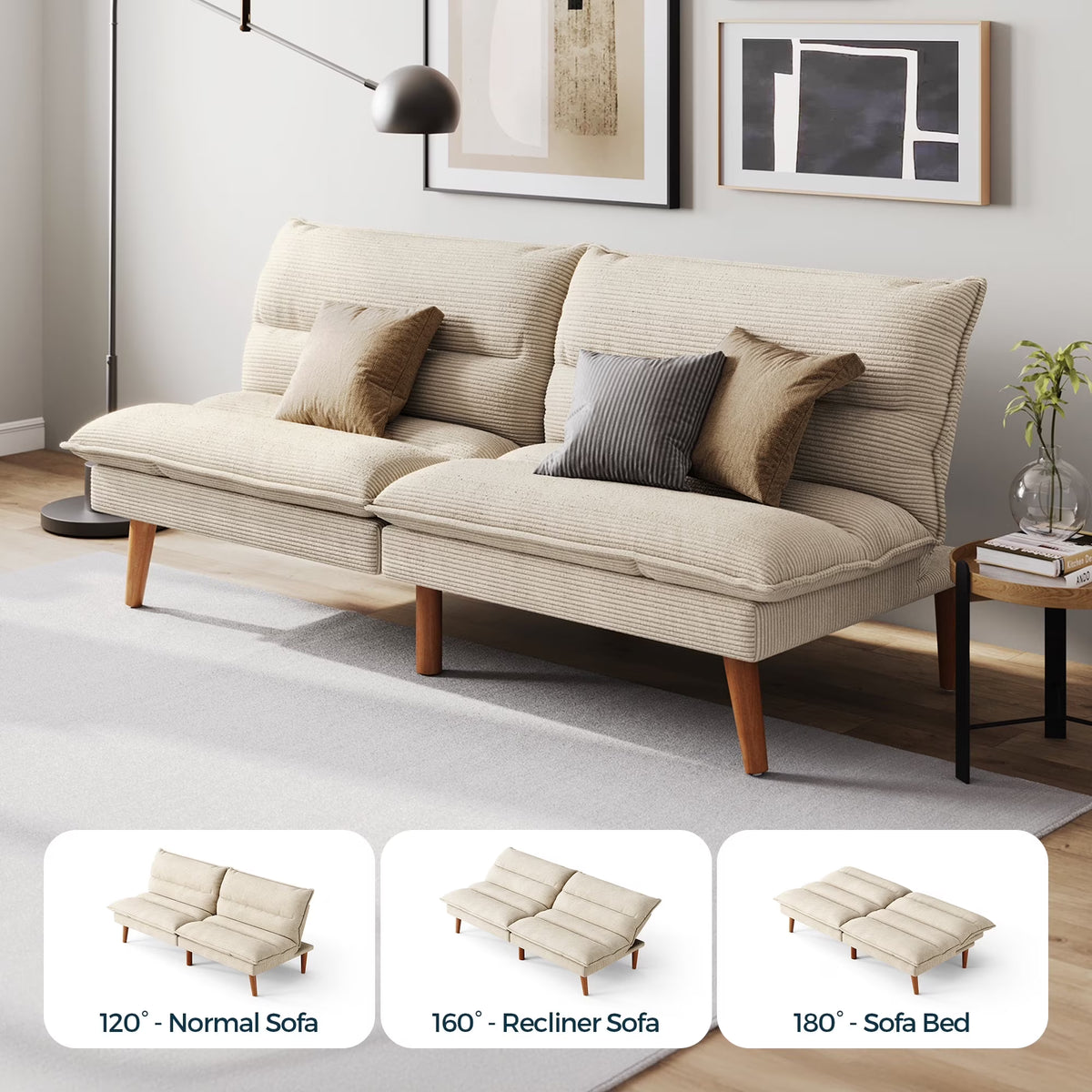 Linsy Home 71" W Corduroy Convertible Futon Sofa Bed, Army Green