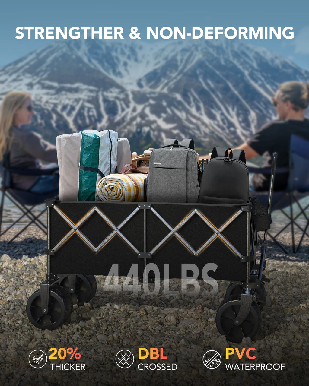 KEESTP Collapsible Wagon, 440LBS Heavy Duty Wagon Carts Foldable with Side Pocket and Brakes, 66 Gallon Large Capacity Foldable Wagon-gray