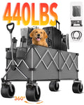 KEESTP Collapsible Wagon, 440LBS Heavy Duty Wagon Carts Foldable with Side Pocket and Brakes, 66 Gallon Large Capacity Foldable Wagon-gray