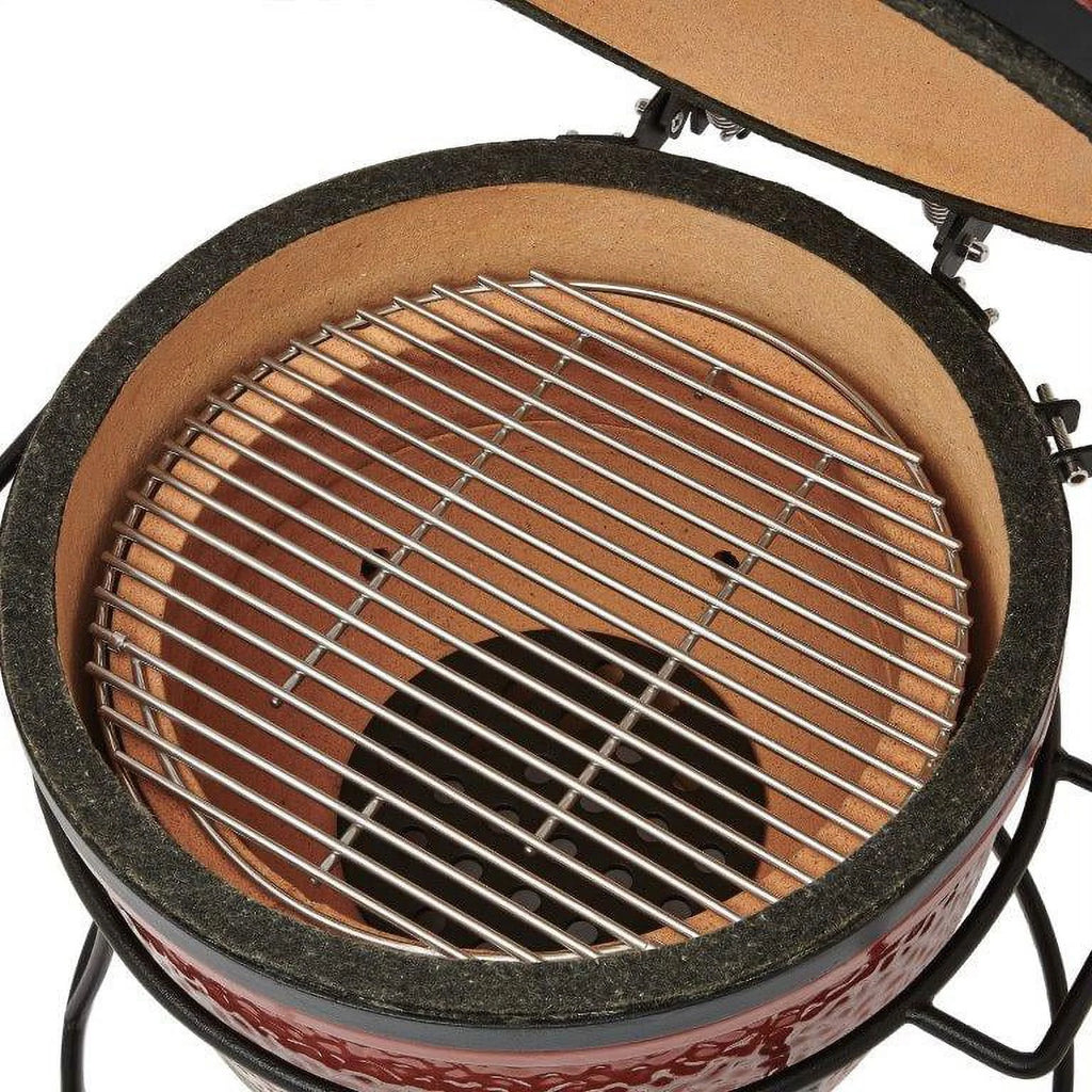 Kamado Joe Joe Jr. 13.5 in. Portable Charcoal Grill in Red with Cast Iron Cart, Heat Deflectors and Ash Tool