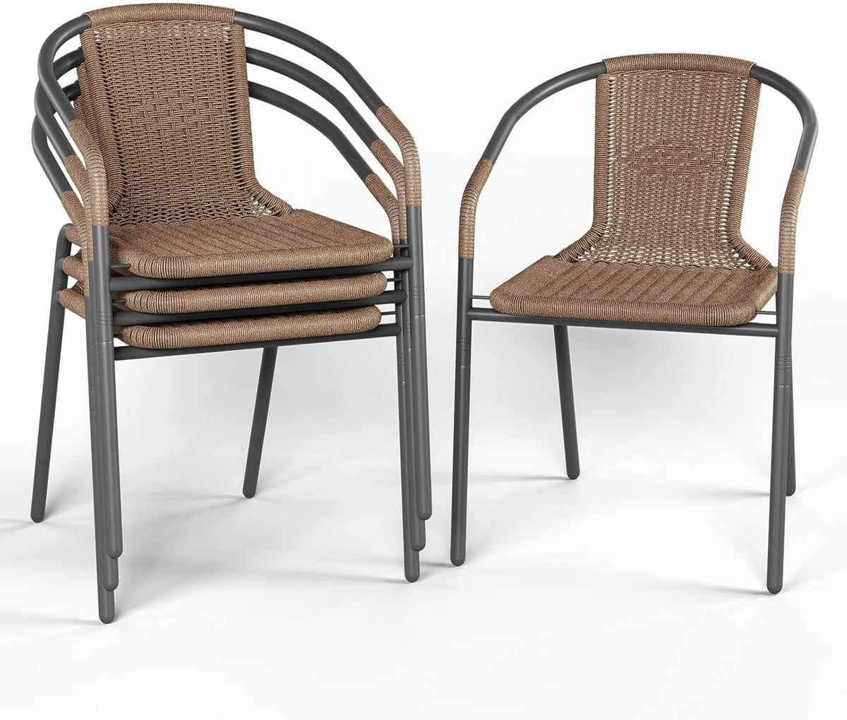 ELPOSUN Outdoor Dining Chairs Set of 6, Wicker Patio Chairs with Metal Frame, Rattan Indoor-Outdoor Chairs for Bistro, Deck, Backyard, Porch, Restaurant Stack Chair 6 Pack (Black)