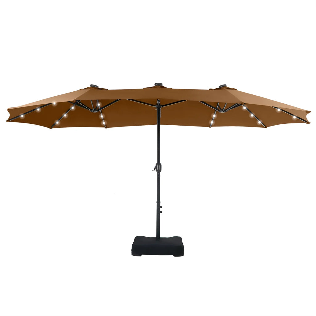 Summit Living 15 FT Double-Sided Solar Patio Umbrella with Base Large Outdoor Umbrella with LED Solar Lights - Haze Blue