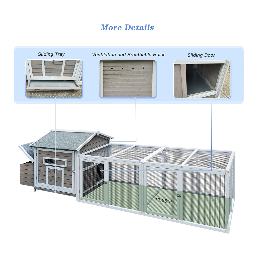 Pefilos 55" 2 Story Rabbit Hutch with Ramp, Tray, Wood Bunny Cage Poultry Chicken Coops, Beige