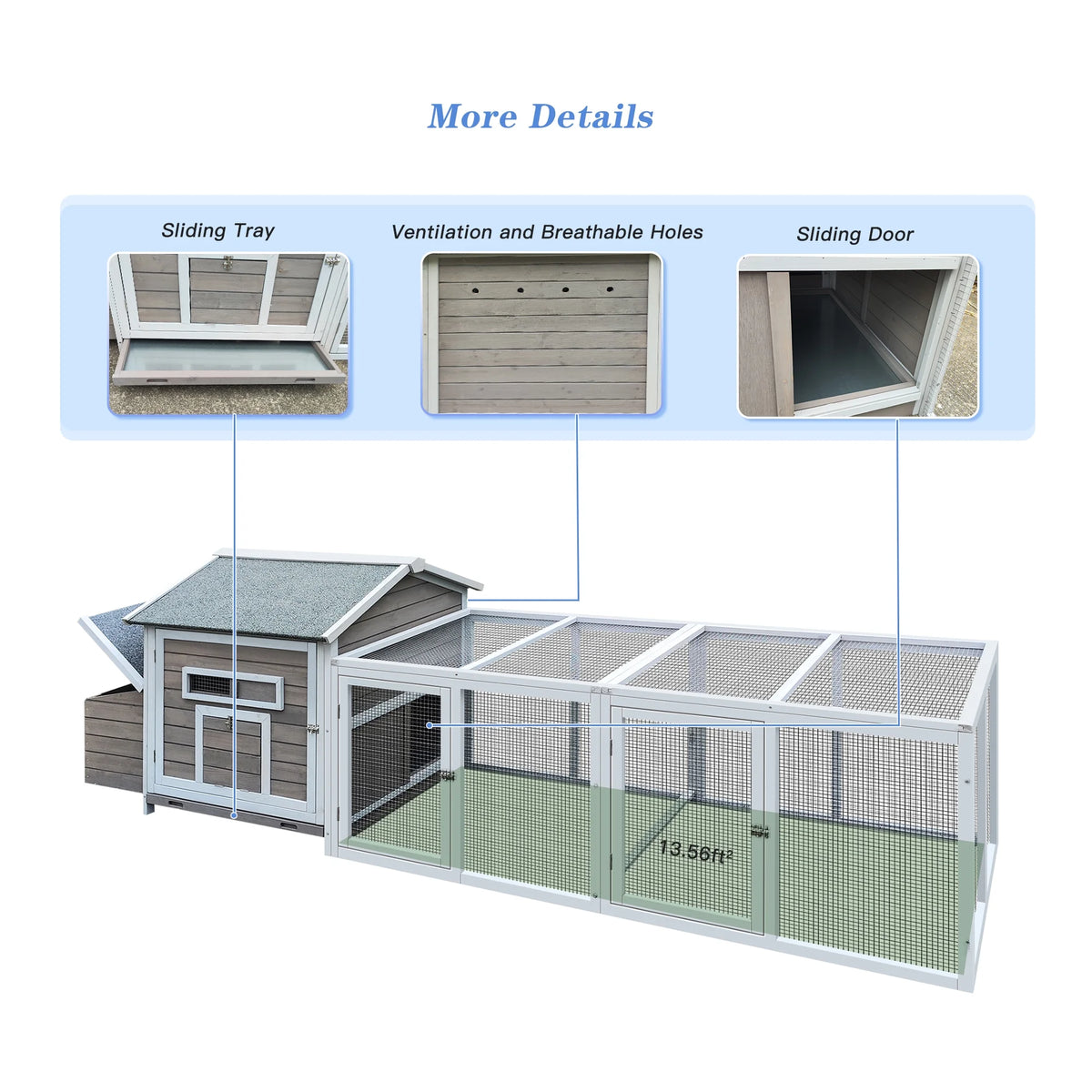 Pefilos 55" 2 Story Rabbit Hutch with Ramp, Tray, Wood Bunny Cage Poultry Chicken Coops, Beige