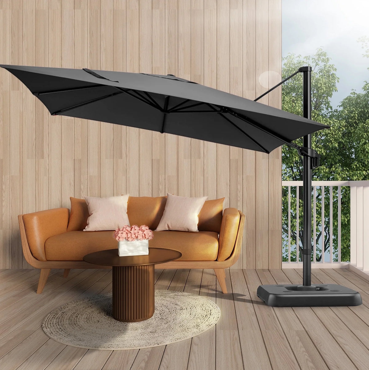 HOTEEL 10 Ft Patio Umbrella Outdoor Cantilever Square Umbrella Aluminum Offset Umbrella with Base, 360° Rotation，Gray