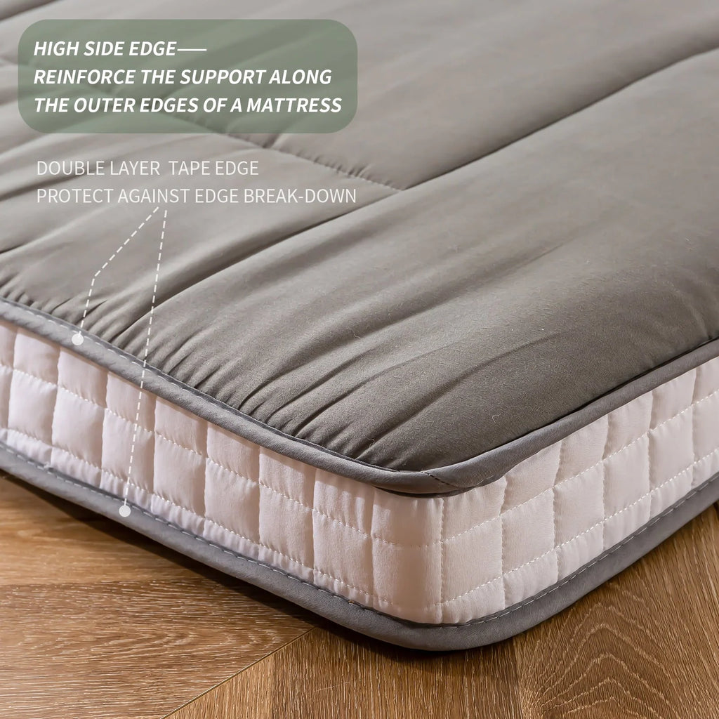 Mattress, Padded Japanese Floor Mattress Quilted Bed Mattress Topper, Extra Thick Folding Sleeping Pad, Dark Grey, Queen