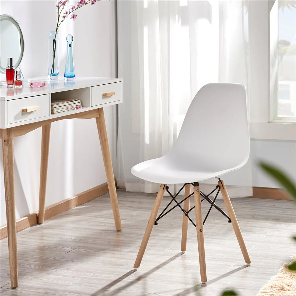 Yaheetech Set of 4 Modern Dining Chairs with Natural Beech for Kitchen Dining Bedroom Living Room, White