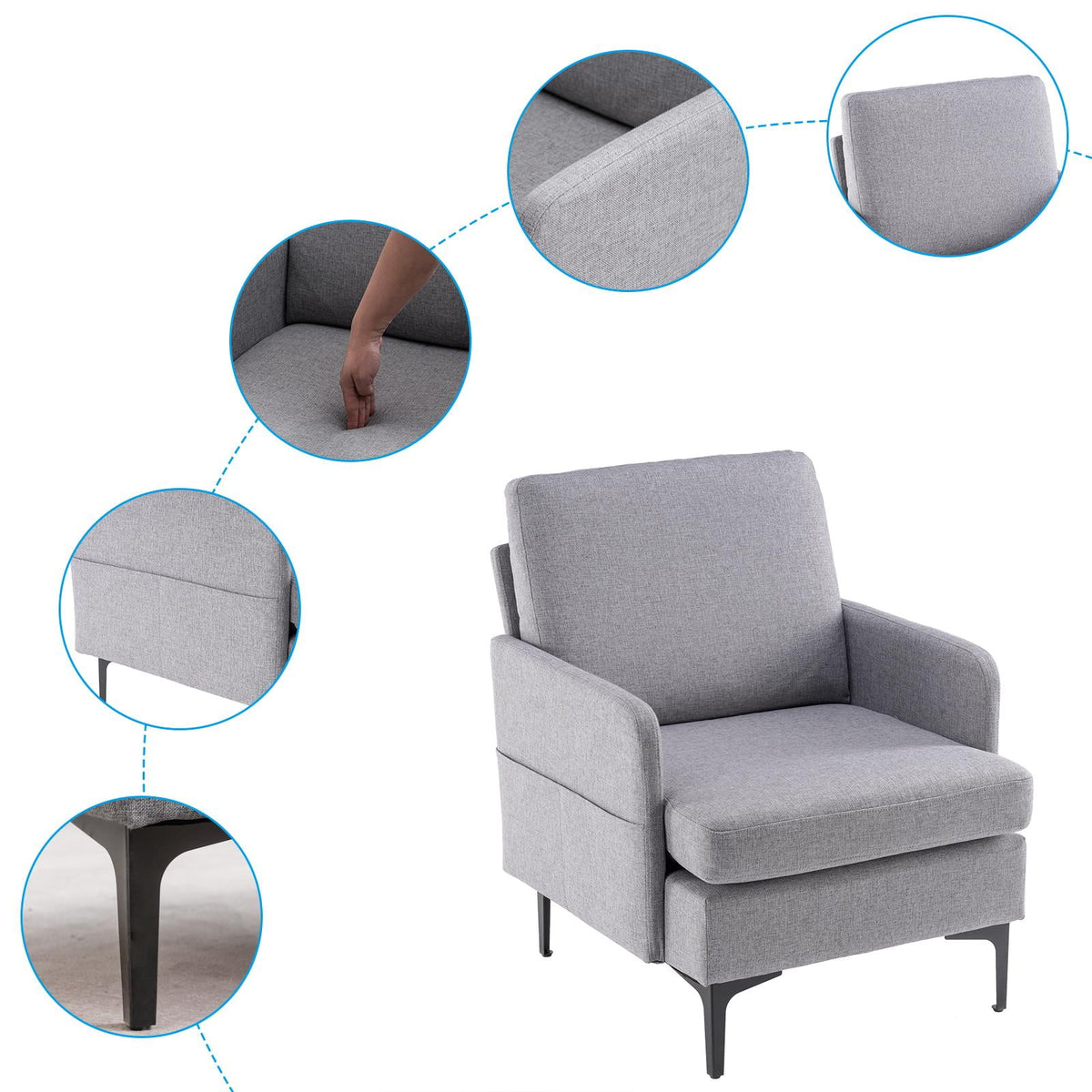 Ktaxon Fabric Accent Chair, Reading Armchair with Removable Cushion, Single Sofa with Extra Seat Depth for Living Room Bedroom Black