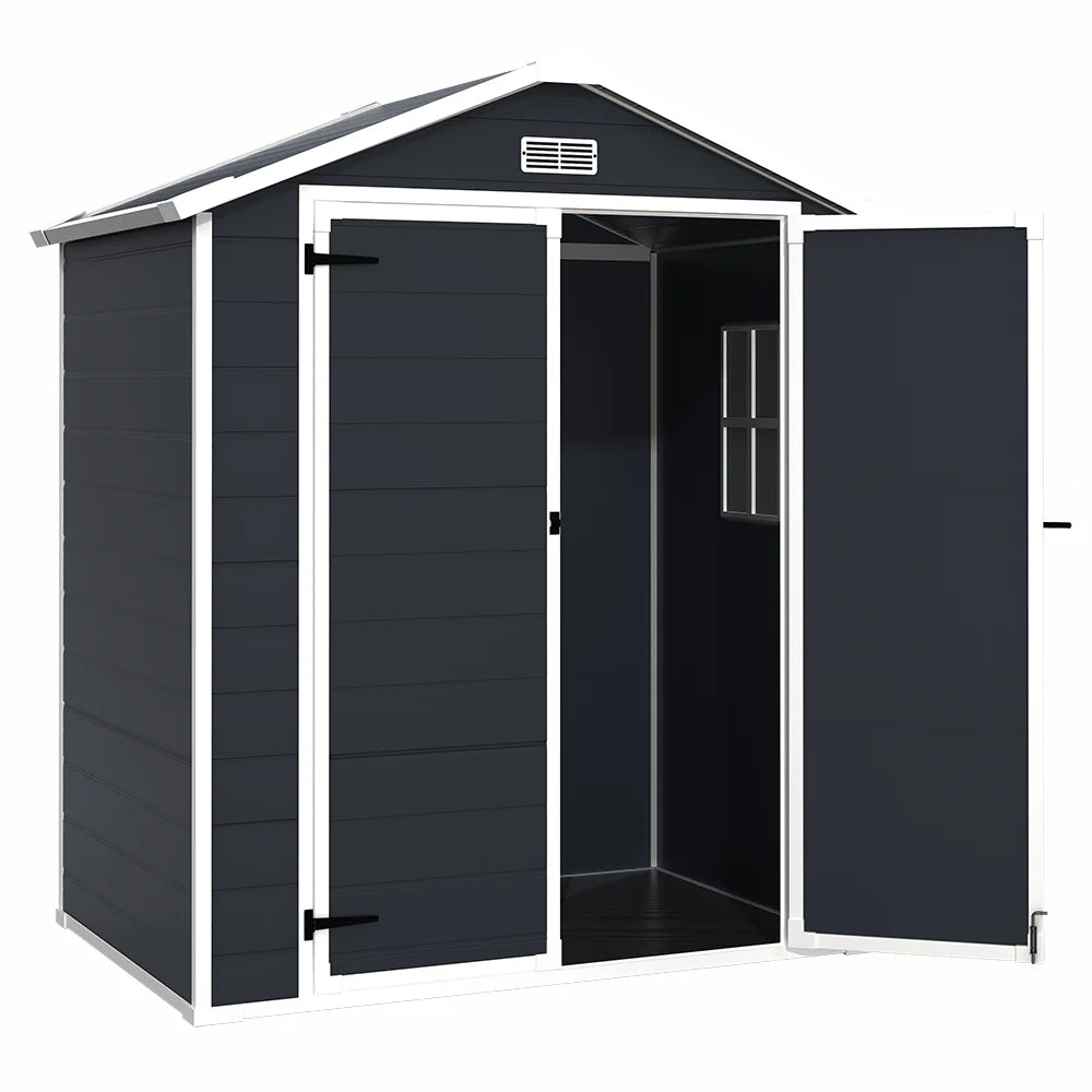 Outdoor Shed & Storage, Seizeen All-Weather Plastic Sheds 82'' H, Sloped Top Garden Shed with Window, Heavy-Duty Resin Outdoor Storage W/Floor, Gray