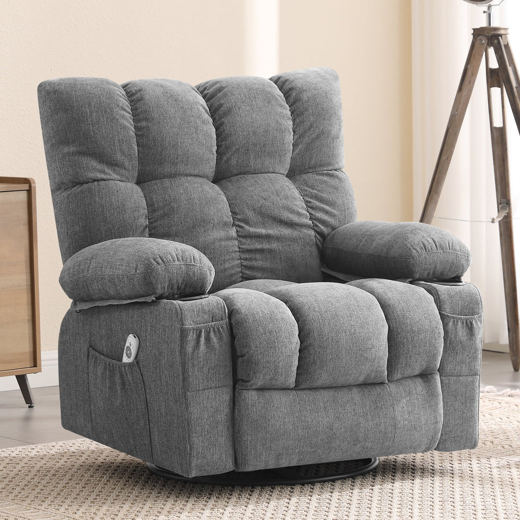 JONPONY Manual Recliner Chair with Heat Therapy and Massage Function, Heavy Duty Reclining Mechanism Massage Chair, Elderly Single Rocker Sofa with Cup Holders for Bedroom Home Theater,Grey
