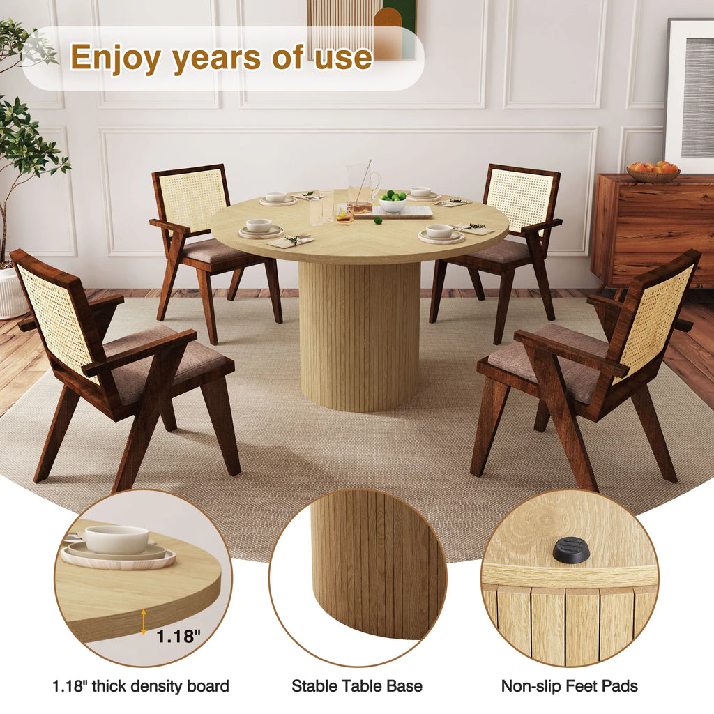 Wirrytor Round Dining Table, Modern Farmhouse Kitchen Table, 47 Inch Coffee Circle Dining Tables with Wood Strip Base for Kitchen Living Room, Black