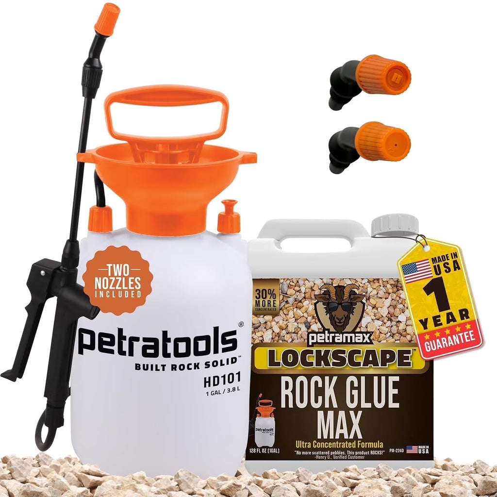 Petramax Rock Glue for Landscaping, Pea Gravel Glue and 1-Gallon HD101 Pump Sprayer Bundle
