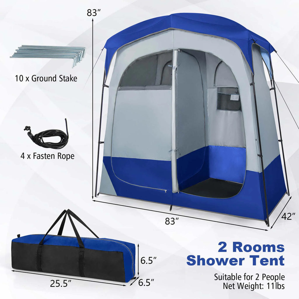 Costway 2 Room Shower Tent Oversize Privacy Shelter Portable Dressing Toilet Outdoor Gray
