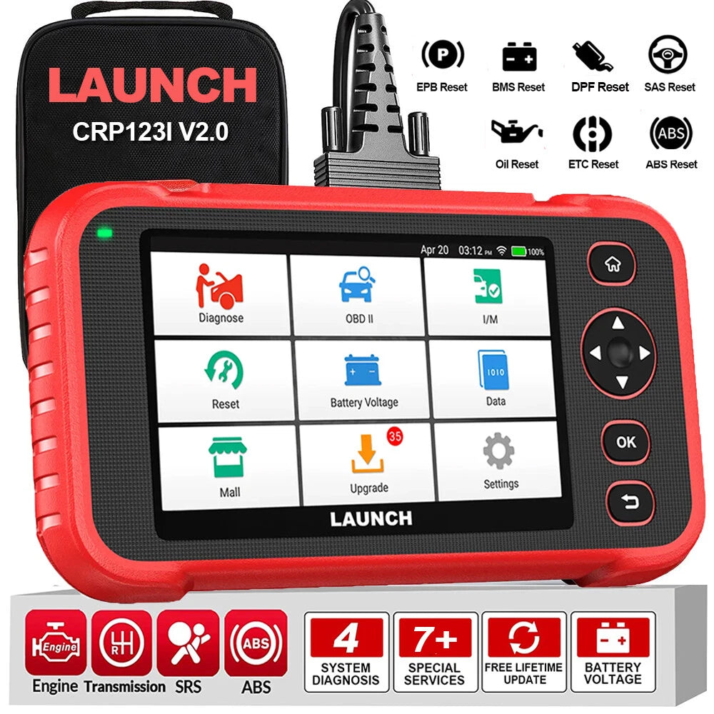LAUNCH CRP123I V2.0 OBD2 Diagnostic Scan Tool, Engine ABS SRS Transmission Scanner with 7 Reset, Oil/EPB/D-P-F/SAS/BAS/BMS Reset Thro-ttle Relearn, Lifetime Fr-ee Update (Upgraded CRP123)
