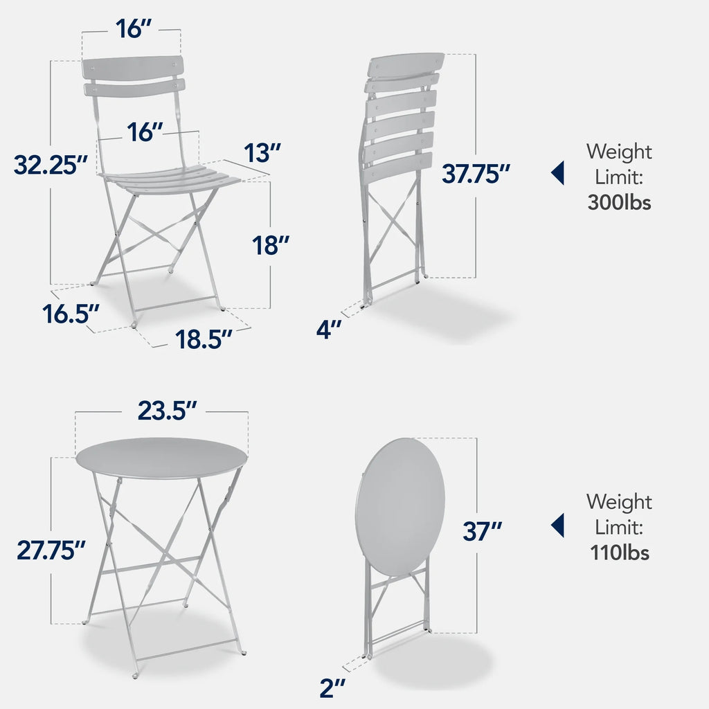 Best Choice Products 3-Piece Small Bistro Set, Folding Patio Furniture Set of 2 Chairs and Table - Black
