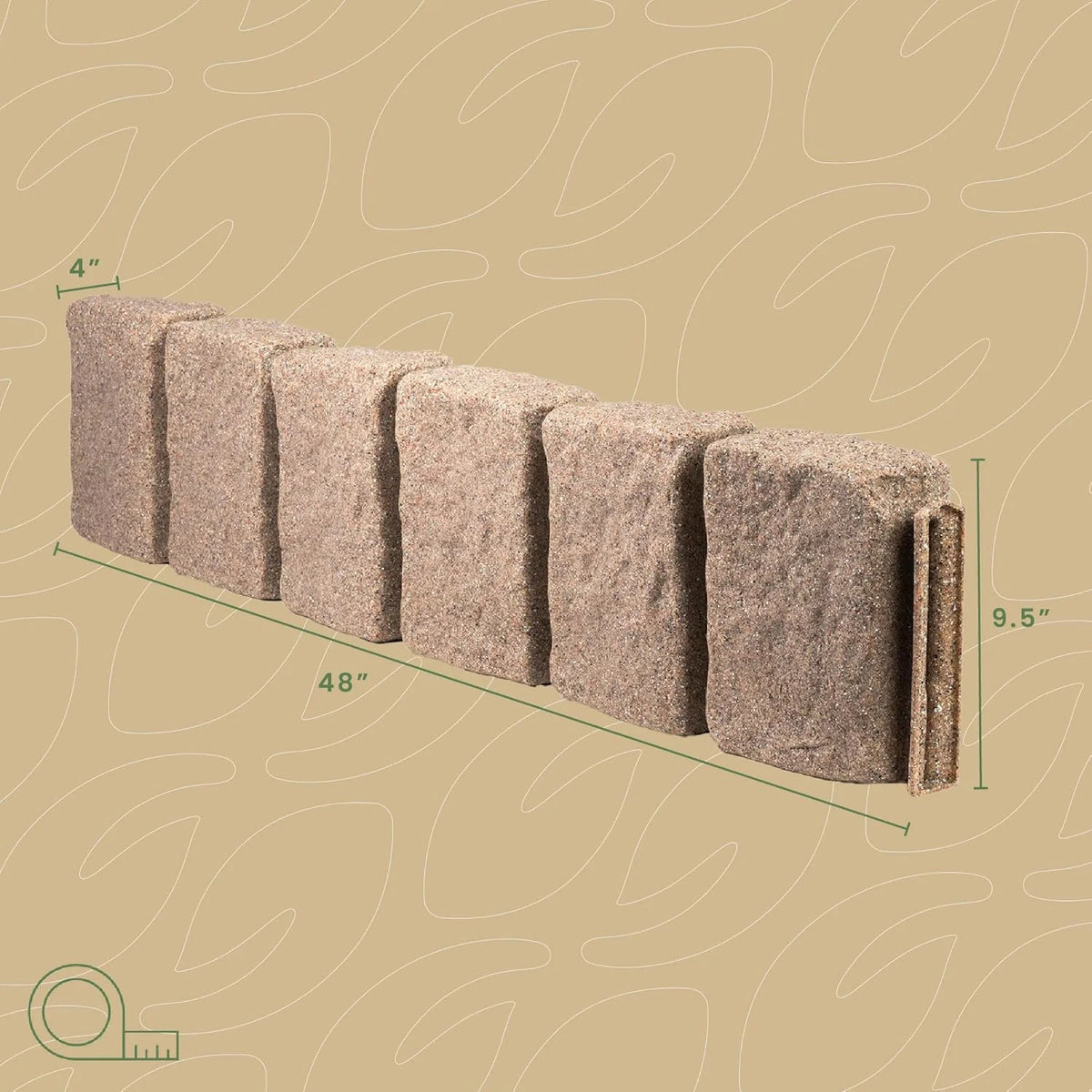 Beuta Landscape Edging | Garden Edging Border | Faux Stone Block XL for Lawn Edging, Flower Beds & Yard Edging 1 Pack | Each Section Has 6 Blocks 48" L x 4" W x 9.5" H | 3 Spikes | Sandstone