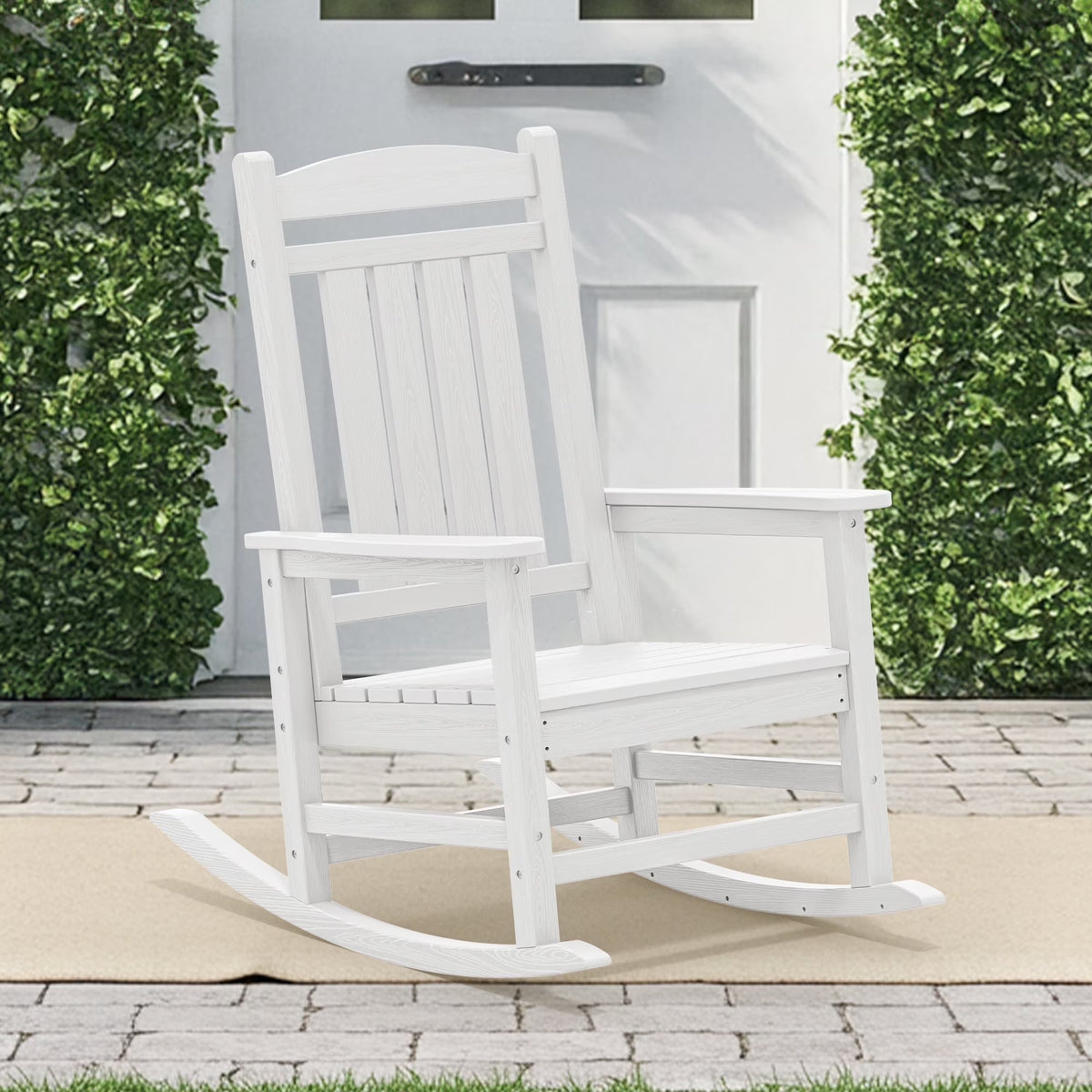 KINGYES Outdoor Rocking Chair Set of 2, HDPE Patio Rocking Chair, Heavy Duty Front Porch Rocker, Navy