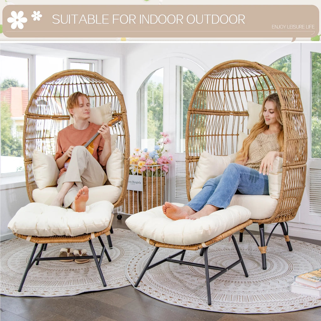RADIATA 6-Piece Boho Patio Furniture Set, Outdoor Wicker Sectional Sofa Conversation Set with Ice Bucket & Coffee Table, 500lbs Capacity, Beige