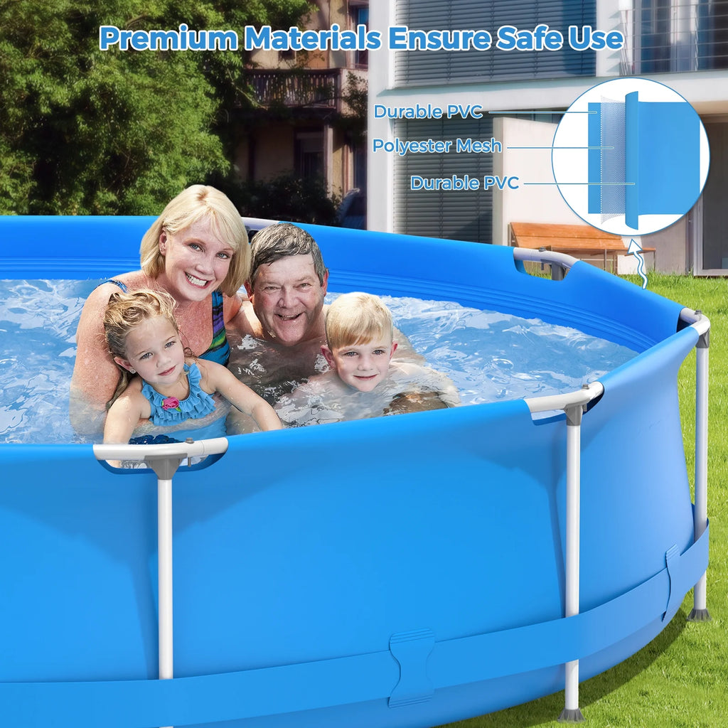 Infans Round Above Ground Swimming Pool Patio Frame Pool W/ Pool Cover Iron Frame Blue