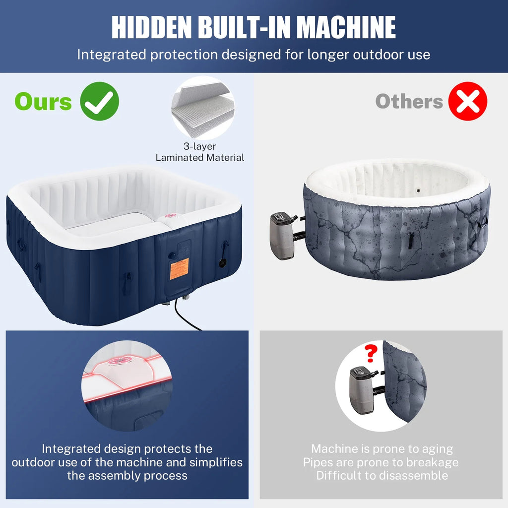 Hot Tub for 4-6 Person, Seizeen Outdoor Patio Large Inflatable Hot Tub Home SPA, with 130pcs Massage Jets, 910L, 4 Filters, 2 Cup Holders, Lockable Cover, Storage Bag, Max 104, 73in, Navy