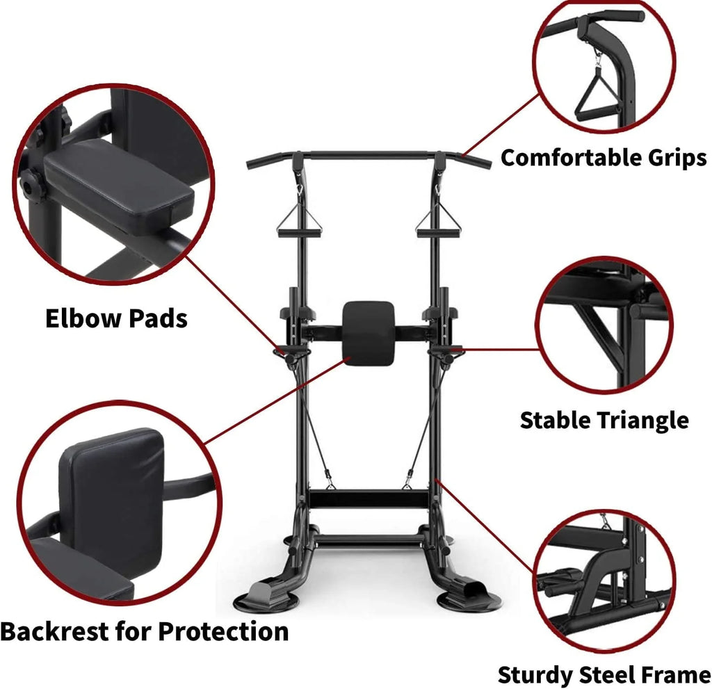Tappio Multifunction Power Tower Dip Bar Station Pull Up Bar Stand for Home Gym, Adjustable Strength Training Fitness Equipment with Backrest,400lb Capacity