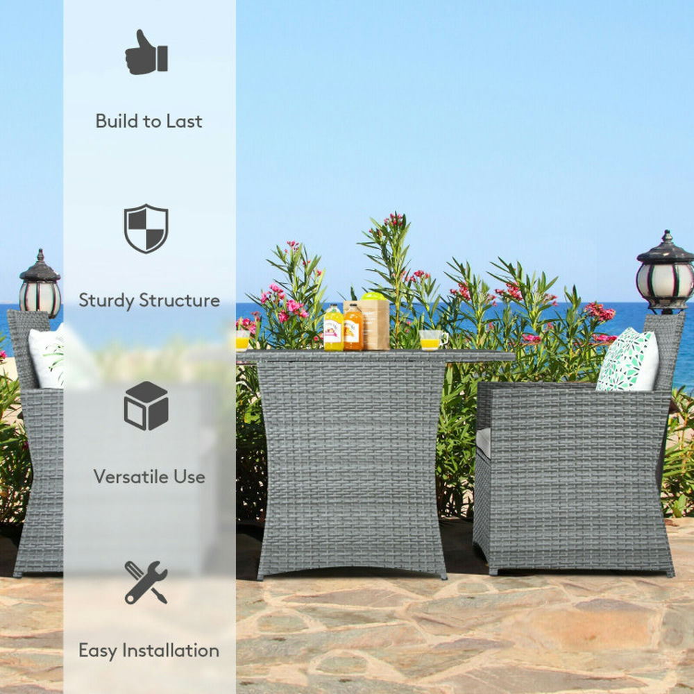 GVN Backyard Furniture Sets,Outdoor Furniture Sets,3 Pieces Patio Rattan Furniture Set with Cushioned Armrest Sofa-White