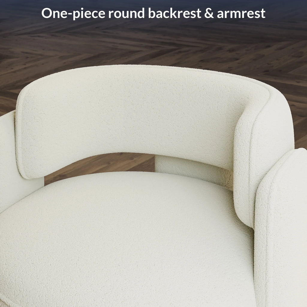 BELLEZE Sherpa Boucle Chair, Modern Barrel Accent Chair Comfy Round Upholstered Armchair Accent Side Chair for Living Room, Bedrooms, Corner - Quinton White