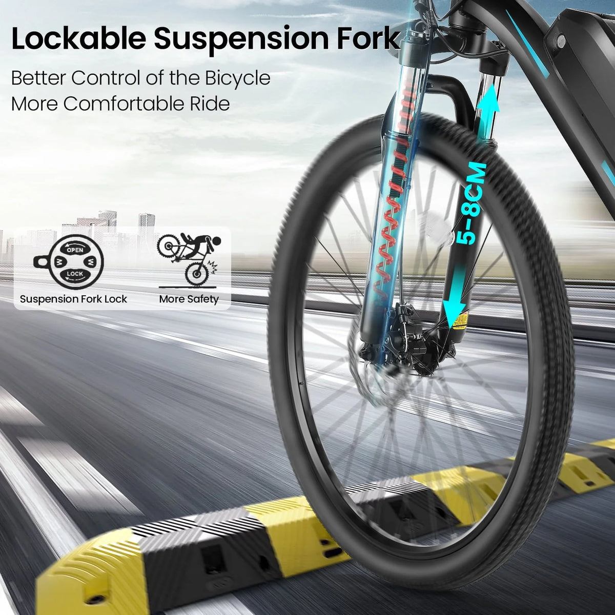 Funcid Electric Bike, Electric Bike for Adults 26'' E-Bikes 350W Adult Electric Bicycle, 19.8MPH Electric Mountain Bike with Lockable Suspension Fork, Removable Battery, Shimano 21-Speed Gears-Blue