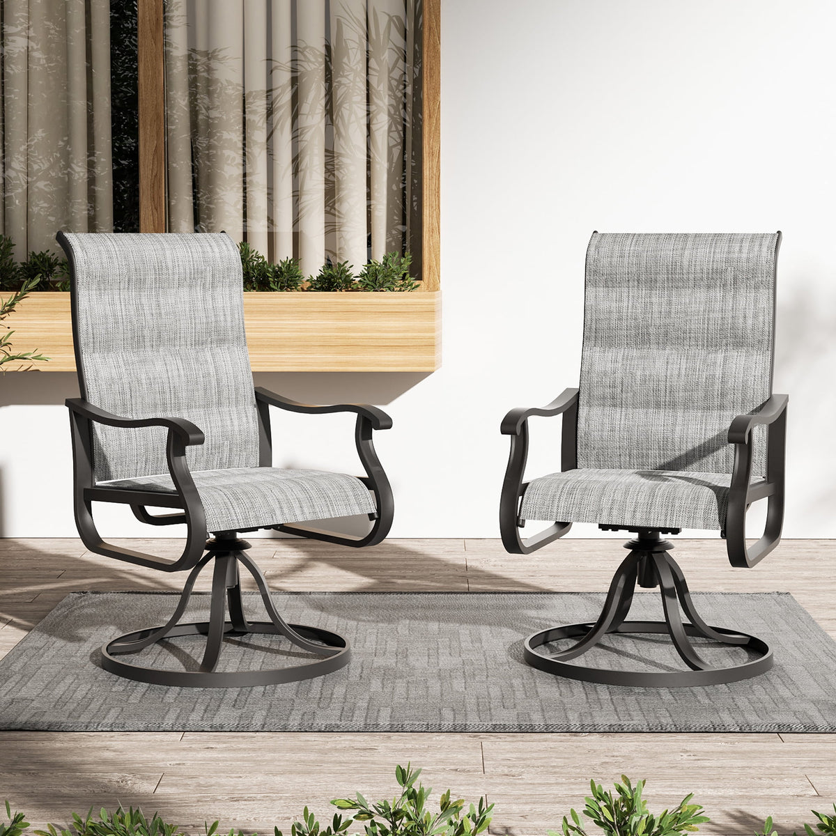 ELPOSUN Patio Swivel Chairs Set of 2, Outdoor Dining Chairs High Back All Weather Breathable Textilene Outdoor Swivel Chairs with Metal Rocking Frame for Lawn Garden Backyard Deck, Khaki