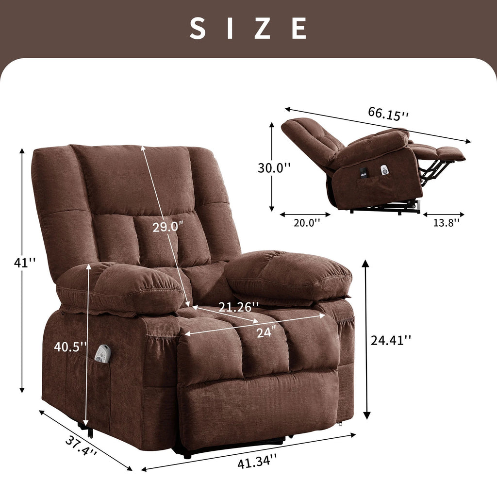 JONPONY Power Lift Recliner Chair Recliners for Elderly with Heat and Massage Recliner Chair for Living Room with Infinite Position and Side Pocket,USB Charge Port,Brown
