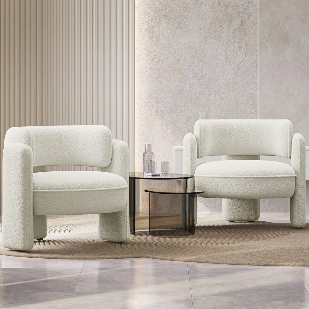BELLEZE Sherpa Boucle Chair, Modern Barrel Accent Chair Comfy Round Upholstered Armchair Accent Side Chair for Living Room, Bedrooms, Corner - Quinton White