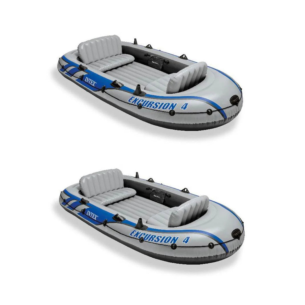 Intex Excursion Inflatable Rafting Fishing 4 Person Boat w/ Oars & Pump (2 Pack)