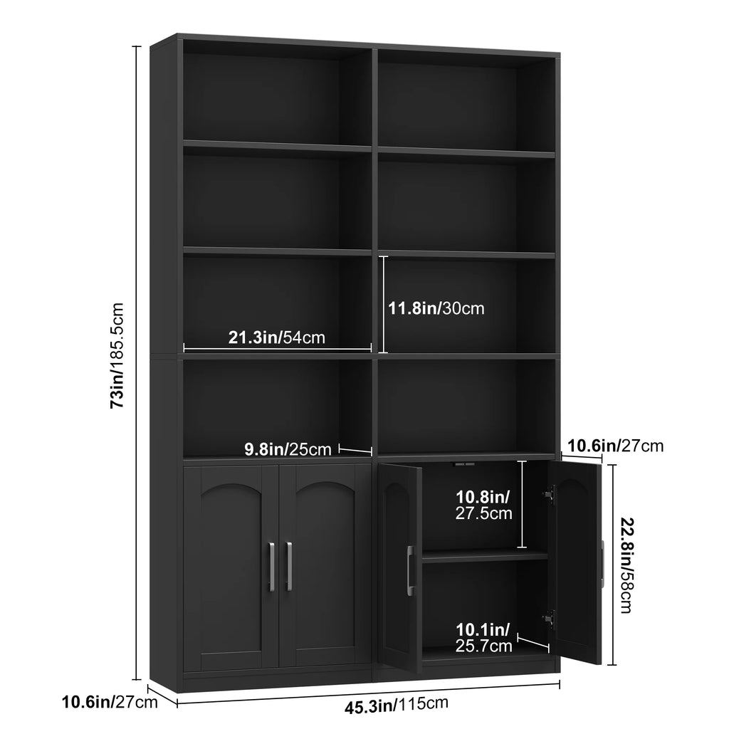 Homfa 73 Tall Bookcases with Doors, 8 Cubes 6-Tier Double Row Bookshelf, White Bookcase for Living Room Home Office
