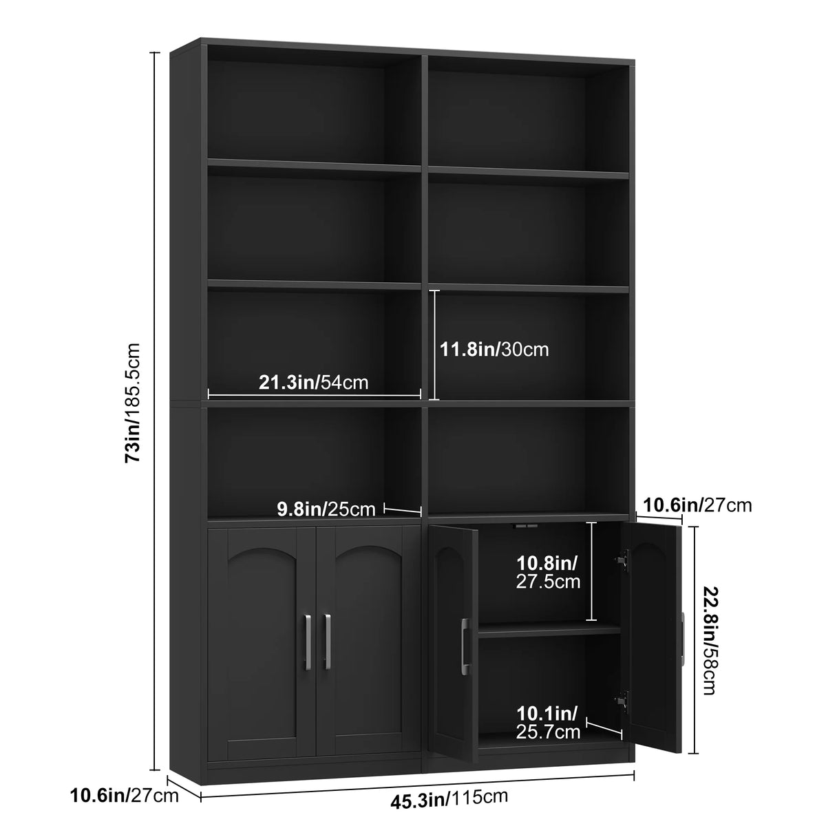 Homfa 73 Tall Bookcases with Doors, 8 Cubes 6-Tier Double Row Bookshelf, White Bookcase for Living Room Home Office