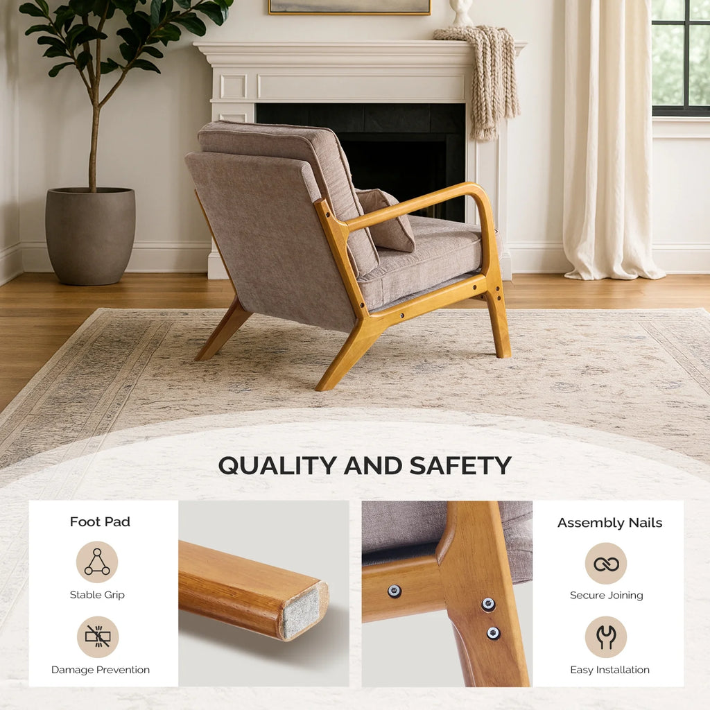 Ktaxon Accent Chair Corduroy Upholstered Armchair, Reading Club Chair with Pillow and Solid Wood Frame for Living Room Bedroom Furniture Off White