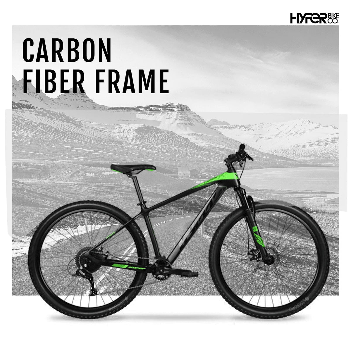 Hyper 29" Carbon Fiber Men's Mountain Bike, Black/Green
